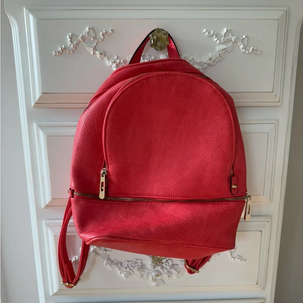 Salmon colored Real Italian leather mini backpack with gold hardware